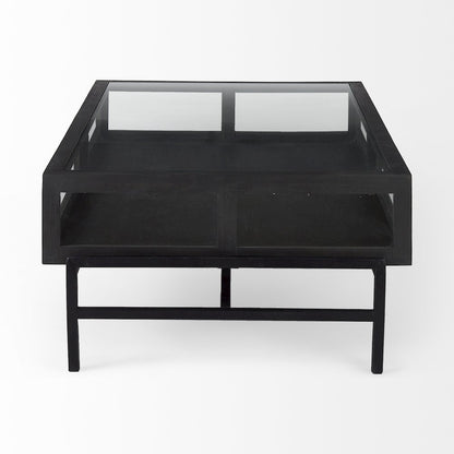 42"L Rectangular Black-Brown Wood Black Metal Base Display Coffee Table