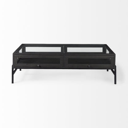 42"L Rectangular Black-Brown Wood Black Metal Base Display Coffee Table