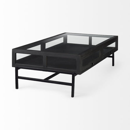 42"L Rectangular Black-Brown Wood Black Metal Base Display Coffee Table