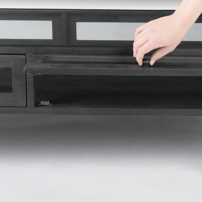 42"L Rectangular Black-Brown Wood Black Metal Base Display Coffee Table