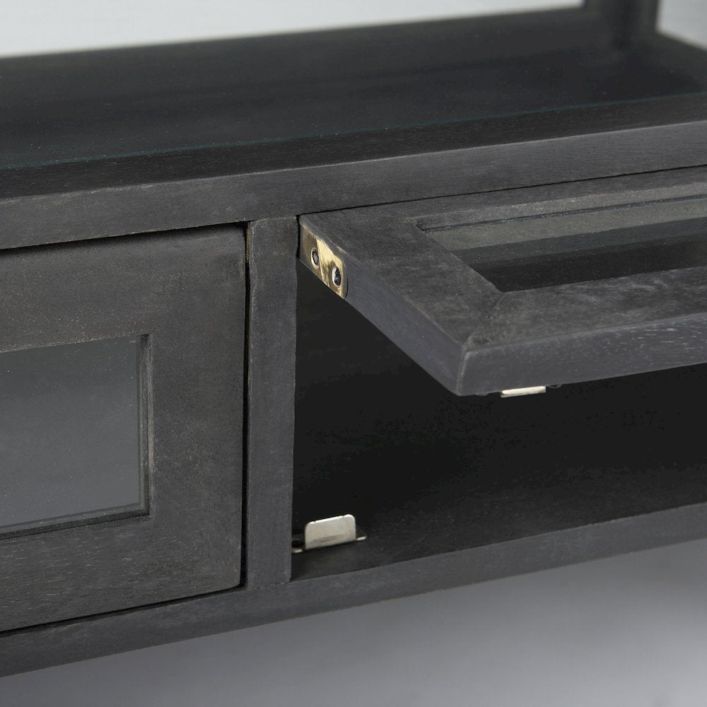 42"L Rectangular Black-Brown Wood Black Metal Base Display Coffee Table