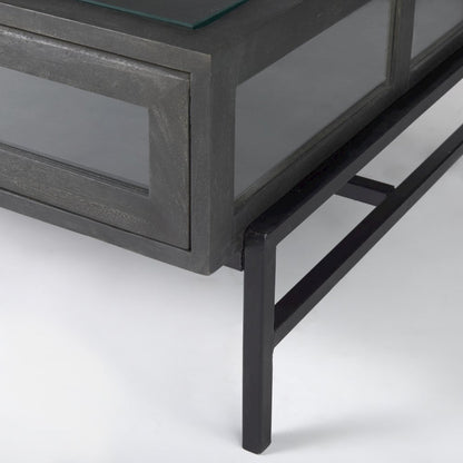 42"L Rectangular Black-Brown Wood Black Metal Base Display Coffee Table