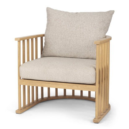 Kopari Beige Fabric W/Light Brown Wood Accent Chair