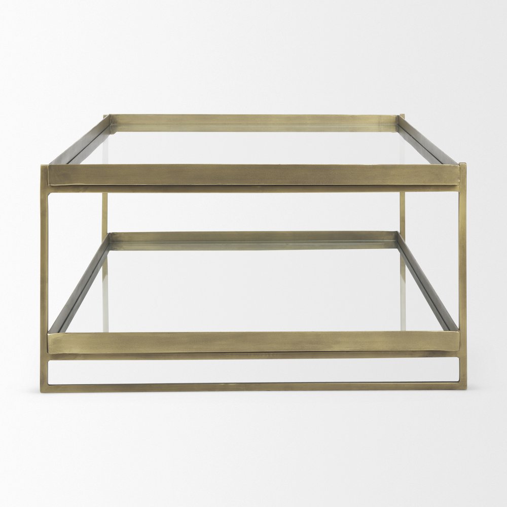 Trey 56.0L x 32.0W x 17.0H Gold Metal W/Glass Coffee table