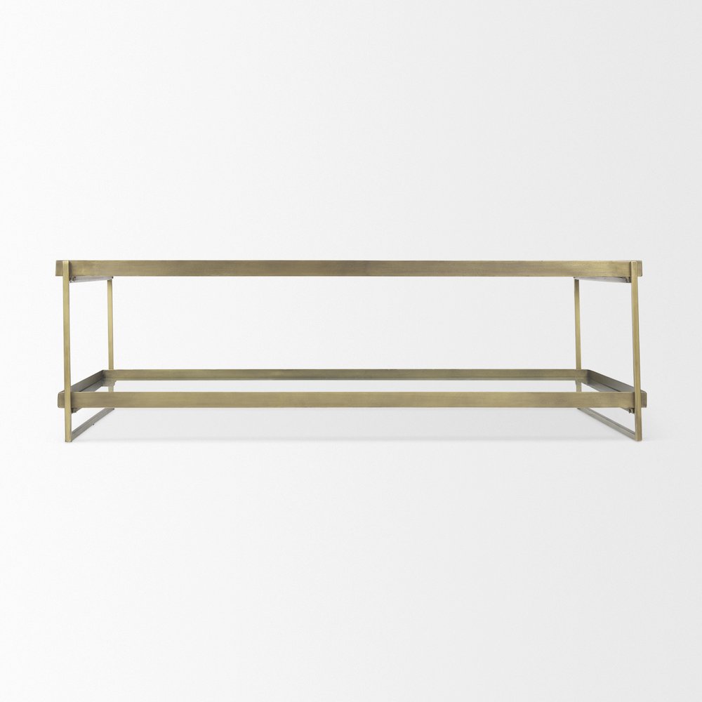 Trey 56.0L x 32.0W x 17.0H Gold Metal W/Glass Coffee table