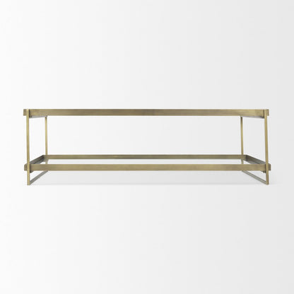Trey 56.0L x 32.0W x 17.0H Gold Metal W/Glass Coffee table