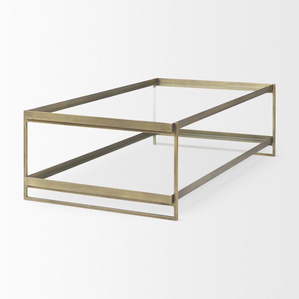 Trey 56.0L x 32.0W x 17.0H Gold Metal W/Glass Coffee table