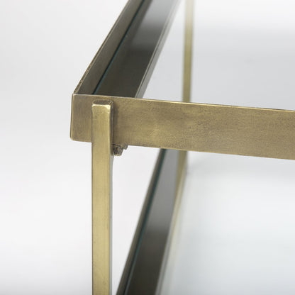 Trey 56.0L x 32.0W x 17.0H Gold Metal W/Glass Coffee table