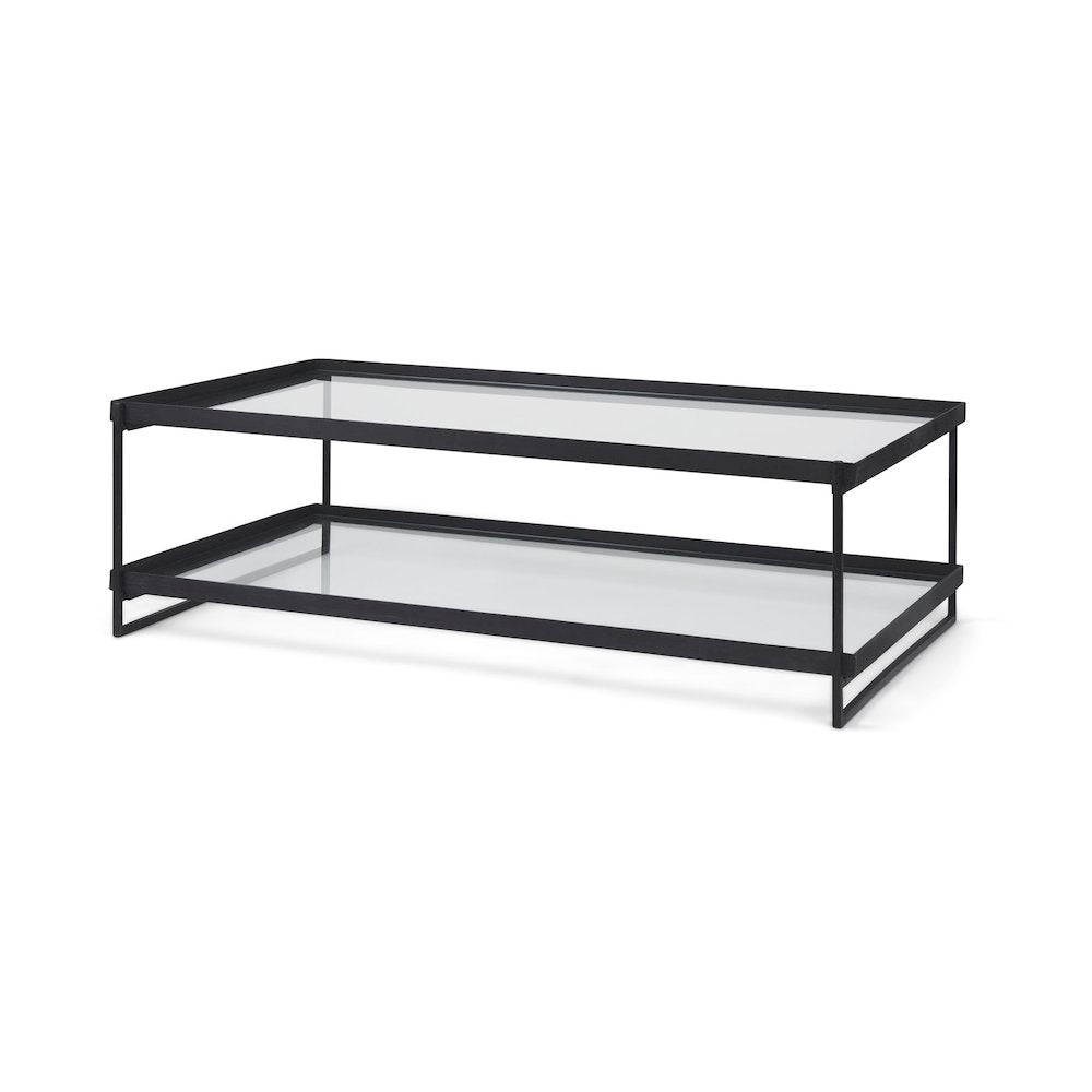 Trey 56"L x 32"W x 17"H Black Metal W/Glass Coffee Table