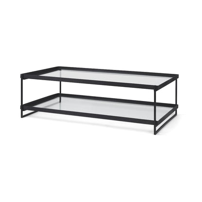 Trey 56"L x 32"W x 17"H Black Metal W/Glass Coffee Table