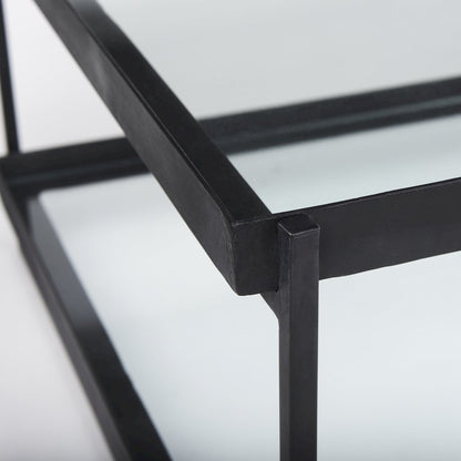 Trey 56"L x 32"W x 17"H Black Metal W/Glass Coffee Table