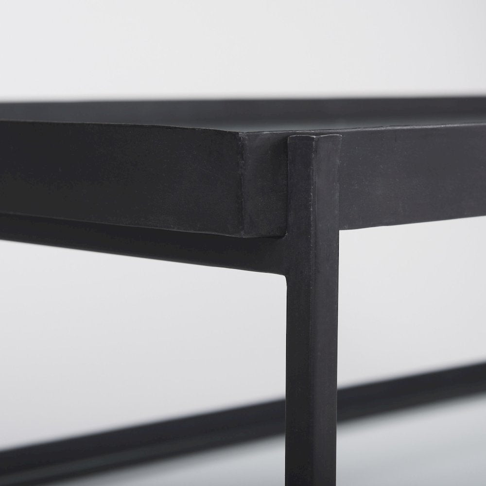 Trey 56"L x 32"W x 17"H Black Metal W/Glass Coffee Table