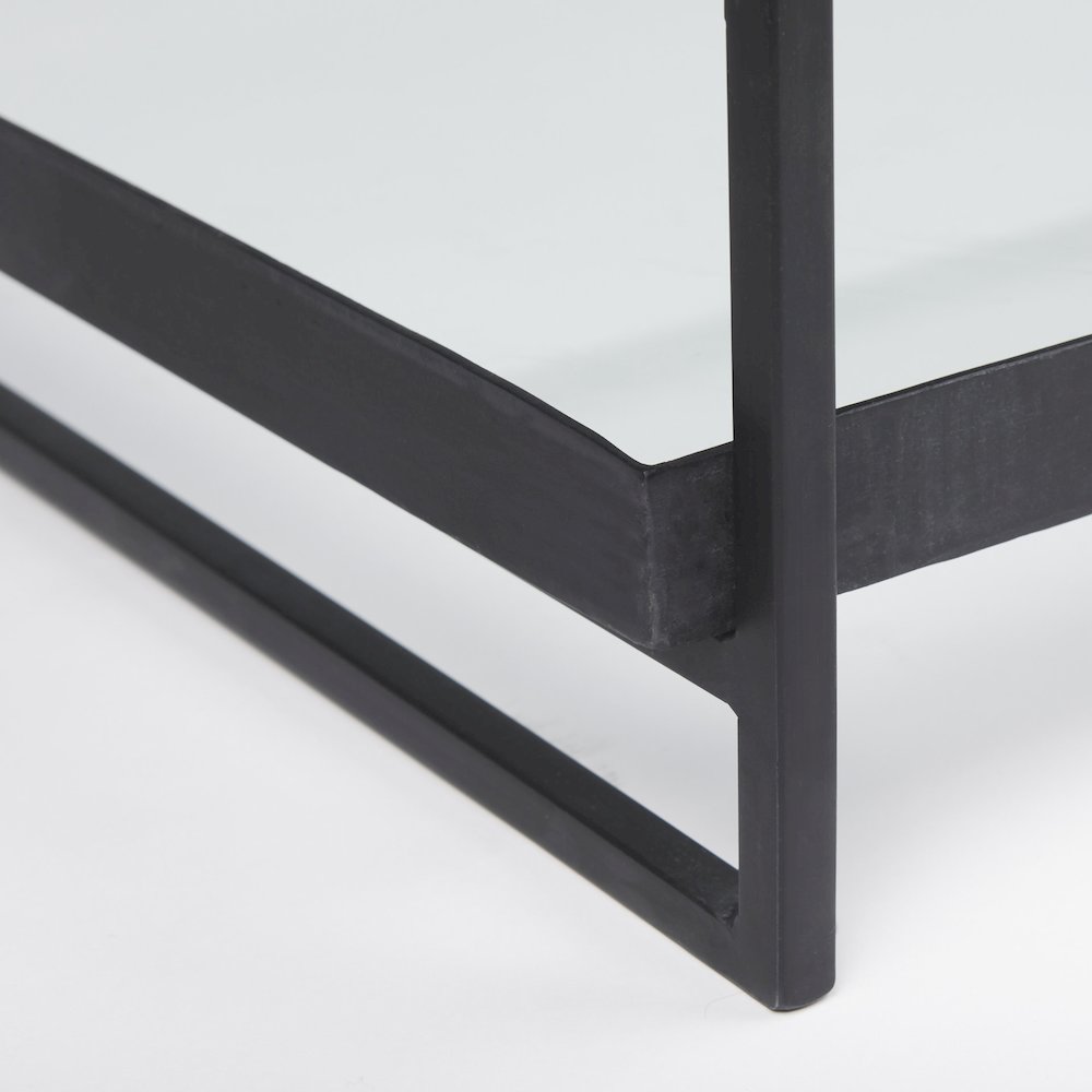 Trey 56"L x 32"W x 17"H Black Metal W/Glass Coffee Table