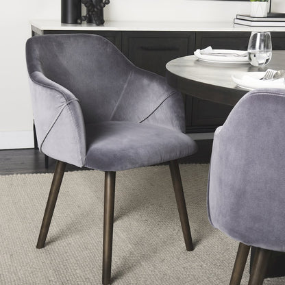 Ronald II Grey Velvet Wrap Black Wooden Base Dining Chair