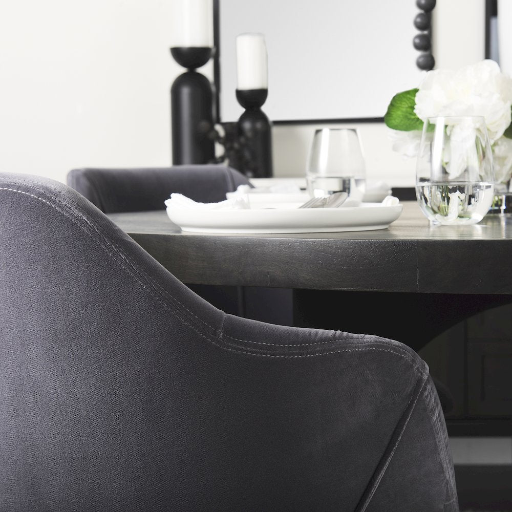 Ronald II Grey Velvet Wrap Black Wooden Base Dining Chair