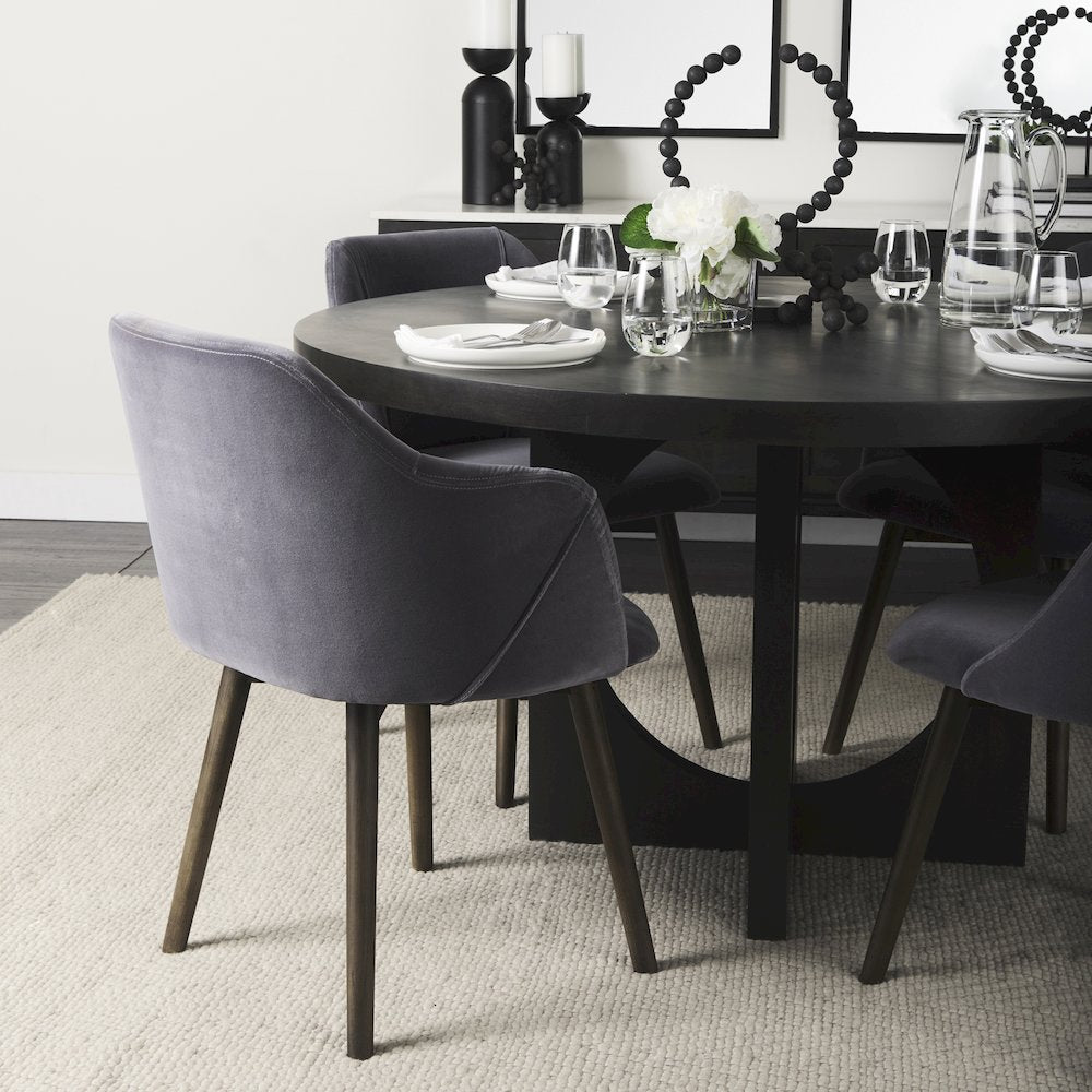 Ronald II Grey Velvet Wrap Black Wooden Base Dining Chair