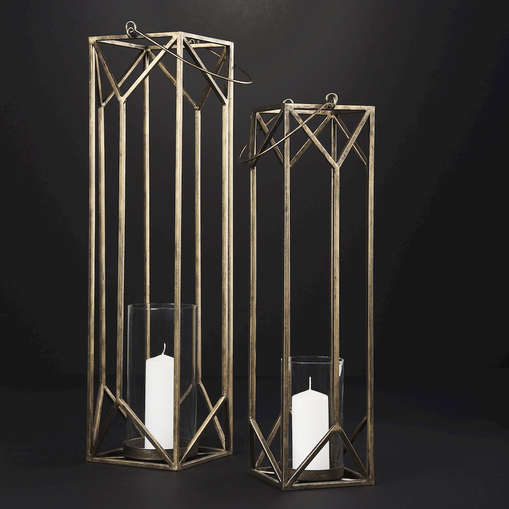 Ivy Large Gold Metal Geometric Cage Candle Holder Lantern