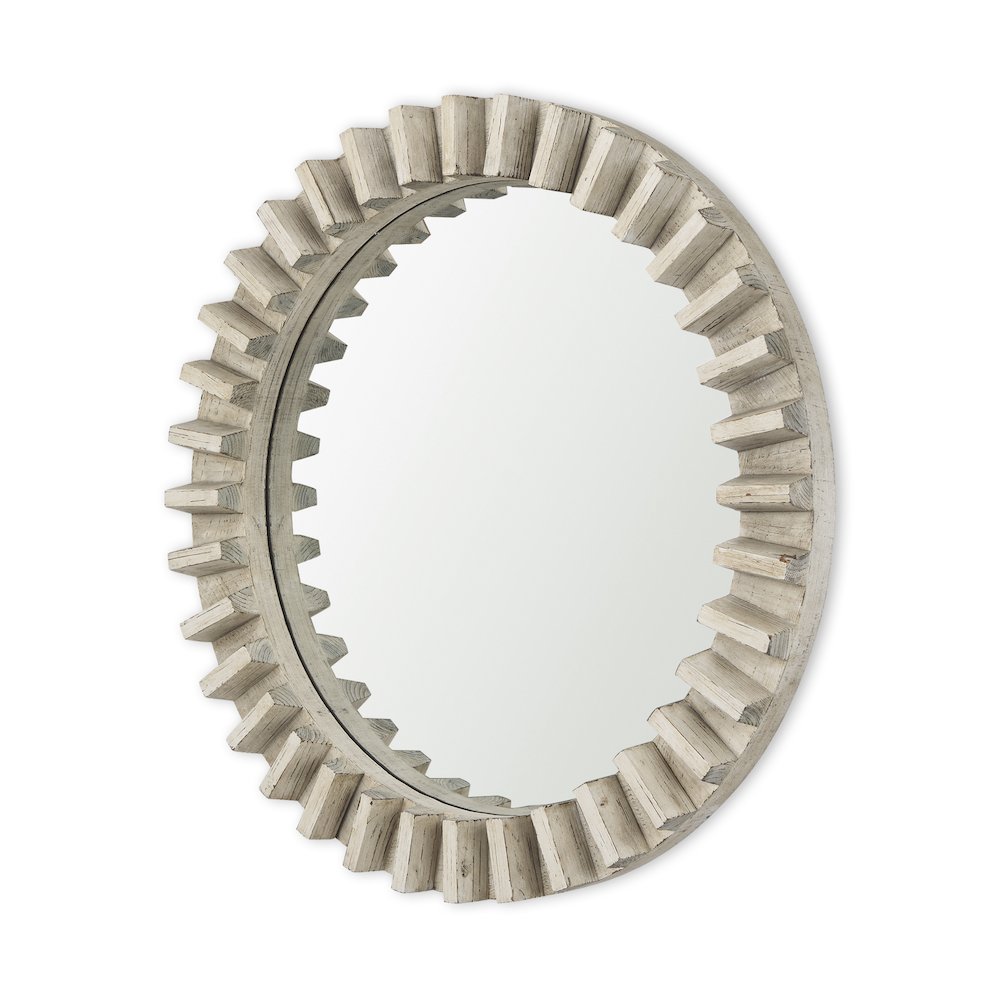Sprocket Mirror 35" Round Natural Brown Wood Frame Mirror