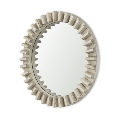 Sprocket Mirror 35" Round Natural Brown Wood Frame Mirror