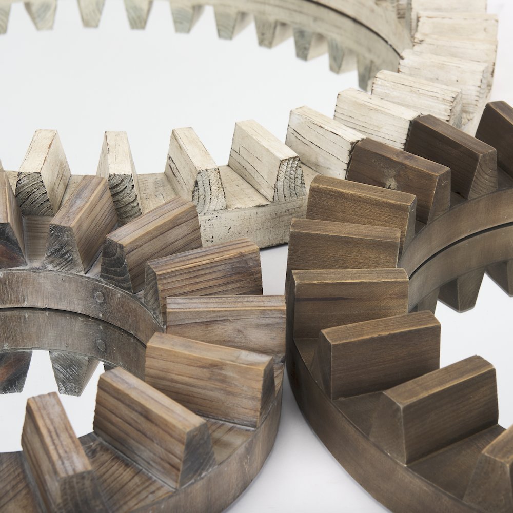 Sprocket Mirror 35" Round Natural Brown Wood Frame Mirror