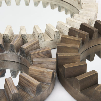 Sprocket Mirror 35" Round Natural Brown Wood Frame Mirror