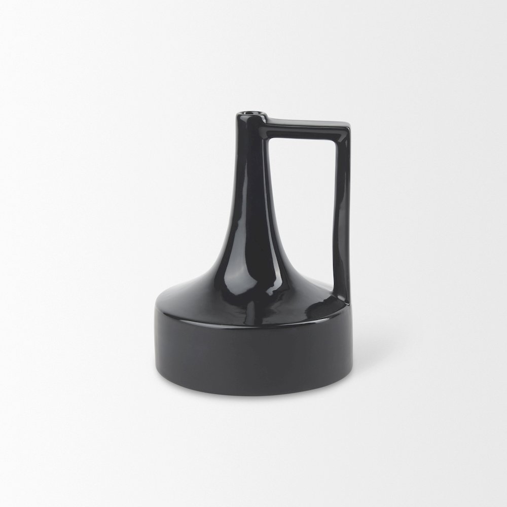 Burton 8.3H Small Glossy and Matte Black Ceramic Jug Vase