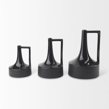 Burton 8.3H Small Glossy and Matte Black Ceramic Jug Vase