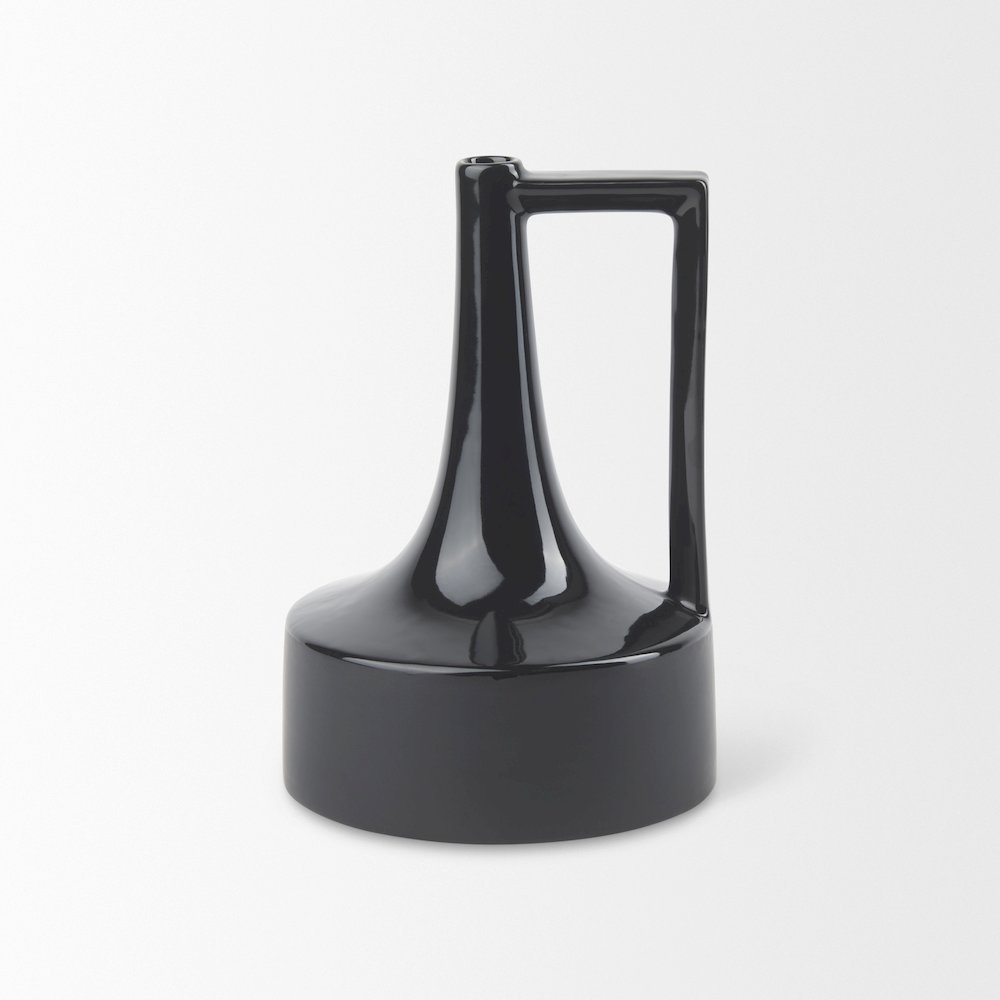 Burton 11.6H Medium Glossy and Matte Black Ceramic Jug Vase