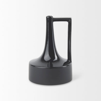 Burton 11.6H Medium Glossy and Matte Black Ceramic Jug Vase