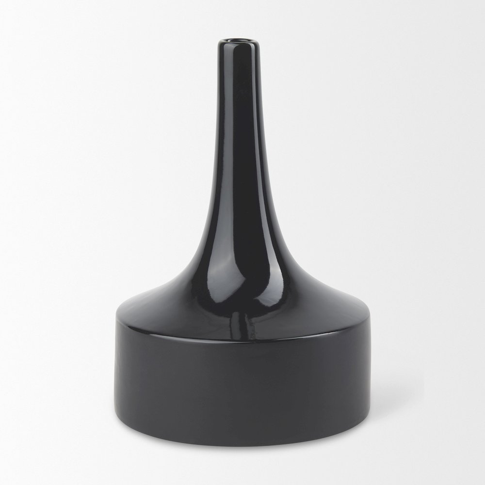 Burton 13.1H Large Glossy and Matte Black Ceramic Jug Vase