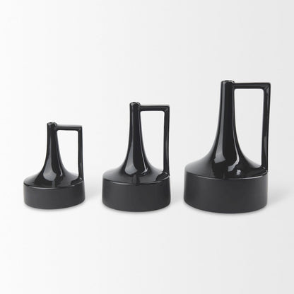 Burton 13.1H Large Glossy and Matte Black Ceramic Jug Vase