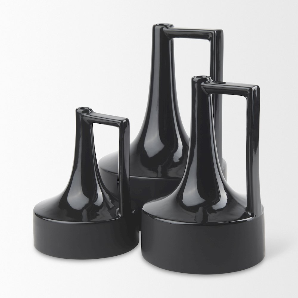 Burton 13.1H Large Glossy and Matte Black Ceramic Jug Vase