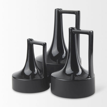 Burton 13.1H Large Glossy and Matte Black Ceramic Jug Vase