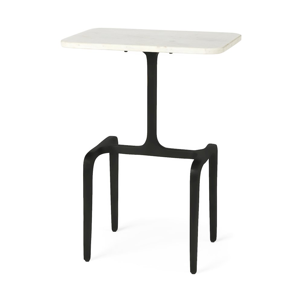 Preston White Marble Tabletop w/ Matte Black Iron Base Accent Table