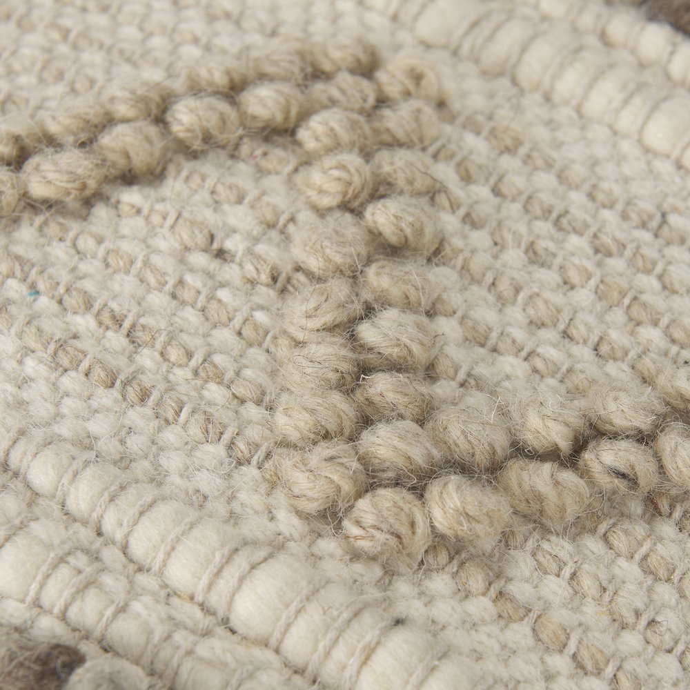 Caela Beige/Brown Wool, Cotton and Felt Popcorn Stitch Square Pouf