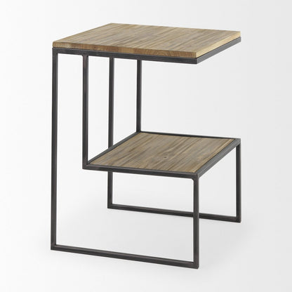 Ronin 22"H Square 2-Tier Wood w/ Black Metal Accent Table
