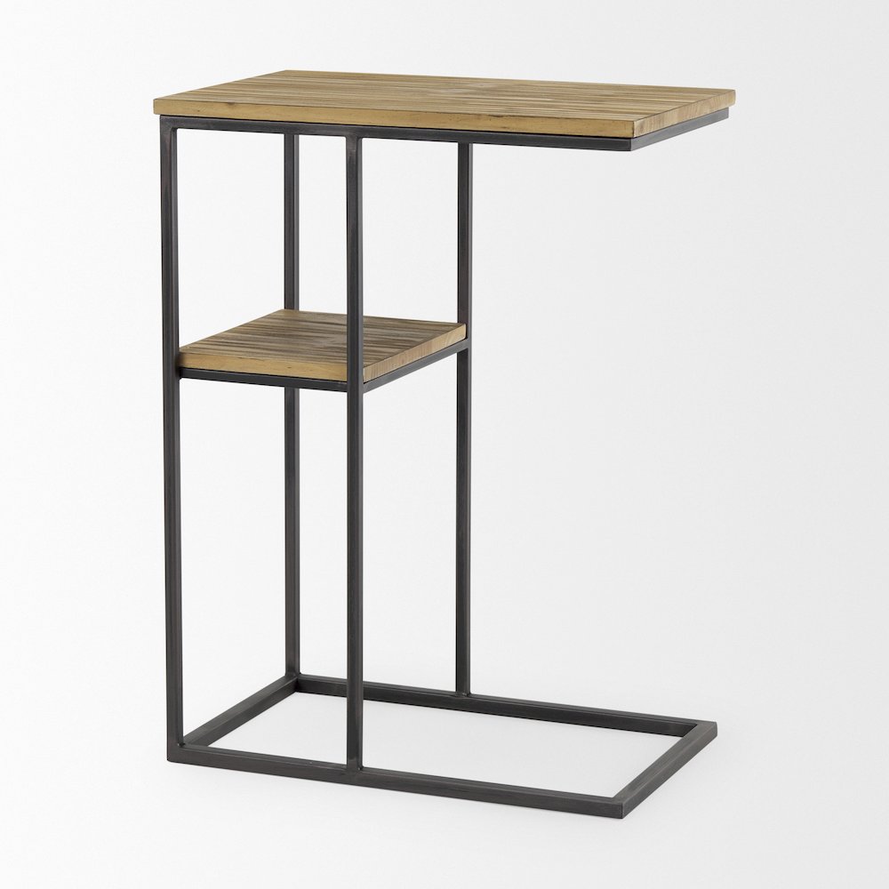 Ronin 25"H Rectangle 2-Tier Wood w/ Black Metal Accent Table