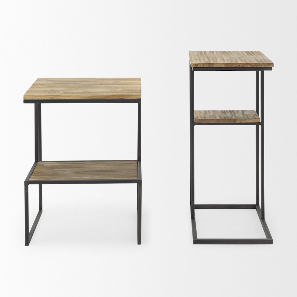 Ronin 25"H Rectangle 2-Tier Wood w/ Black Metal Accent Table