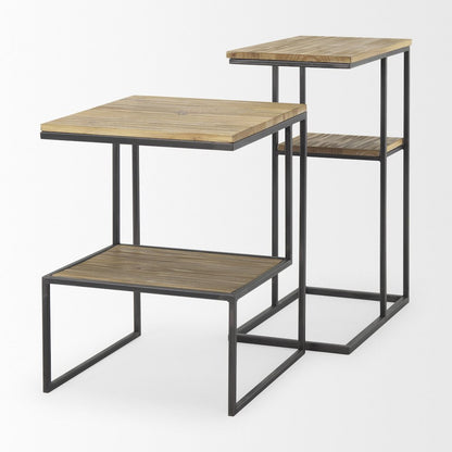Ronin 25"H Rectangle 2-Tier Wood w/ Black Metal Accent Table