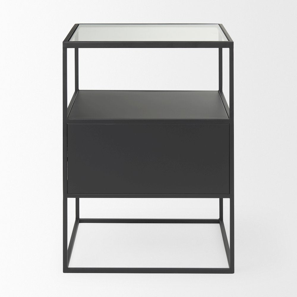 Samson 15.7L x 15.7W x 21.3H Side Table Matte Black Metal and Glass