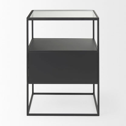 Samson 15.7L x 15.7W x 21.3H Side Table Matte Black Metal and Glass