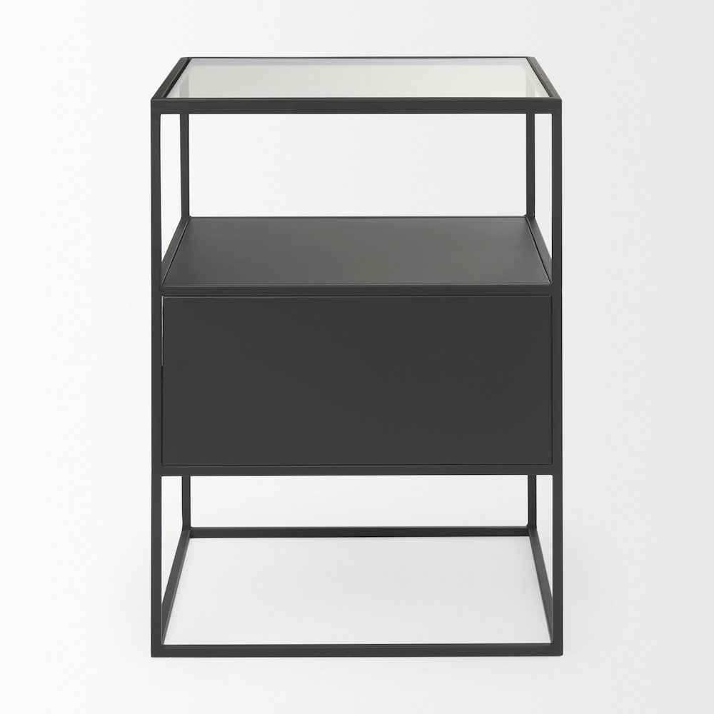 Samson 15.7L x 15.7W x 21.3H Side Table Matte Black Metal and Glass