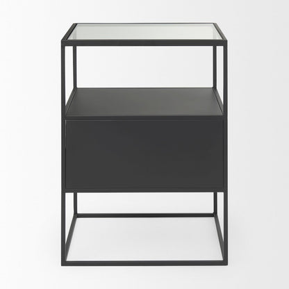 Samson 15.7L x 15.7W x 21.3H Side Table Matte Black Metal and Glass