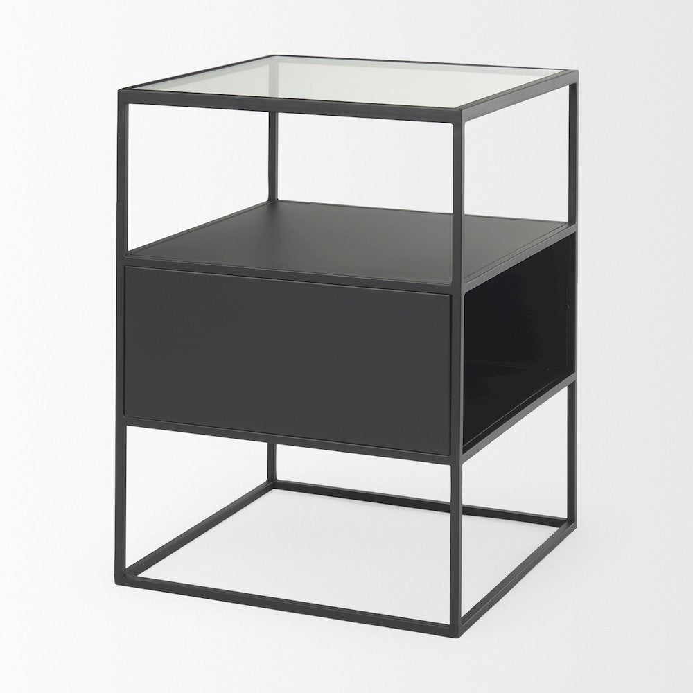 Samson 15.7L x 15.7W x 21.3H Side Table Matte Black Metal and Glass