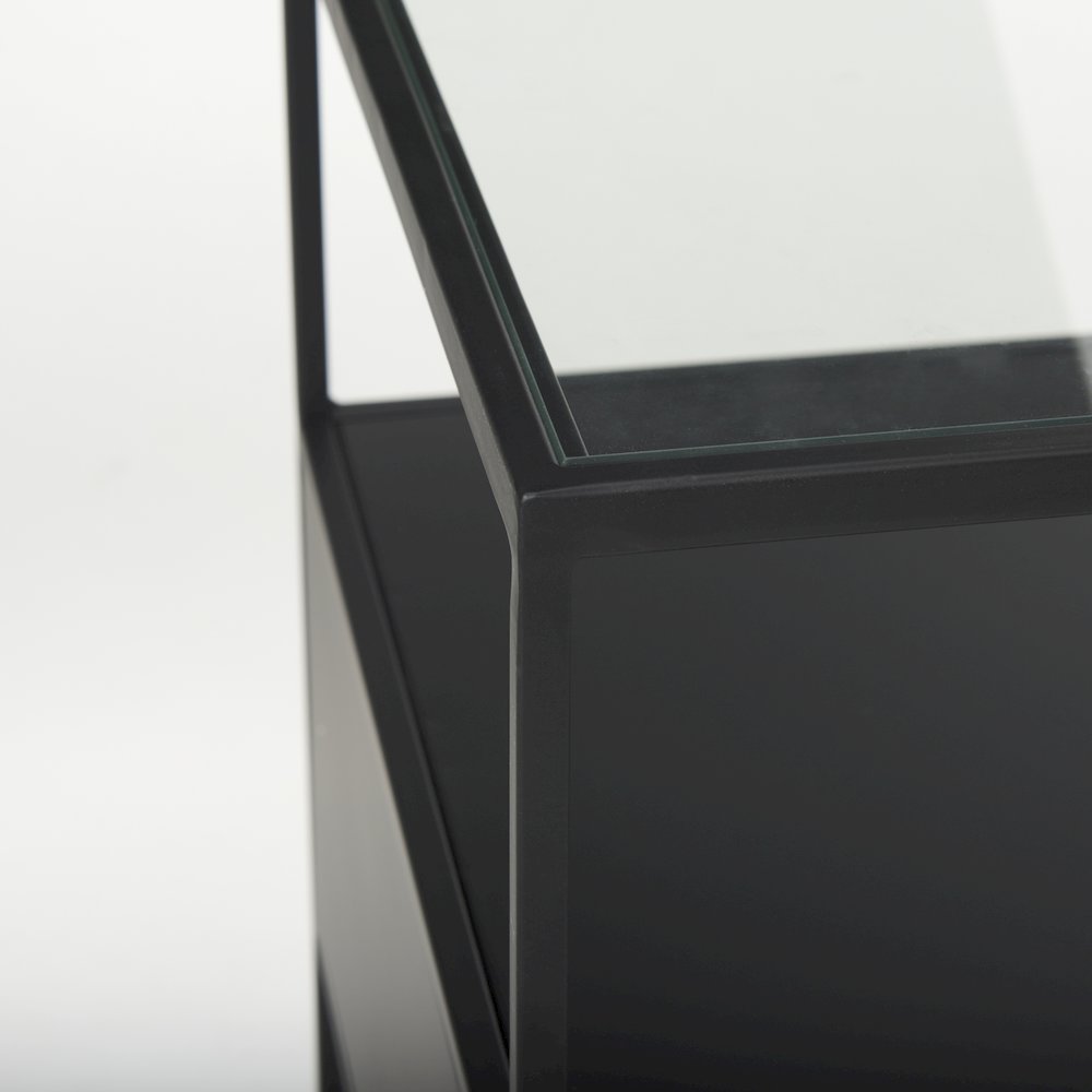 Samson 15.7L x 15.7W x 21.3H Side Table Matte Black Metal and Glass