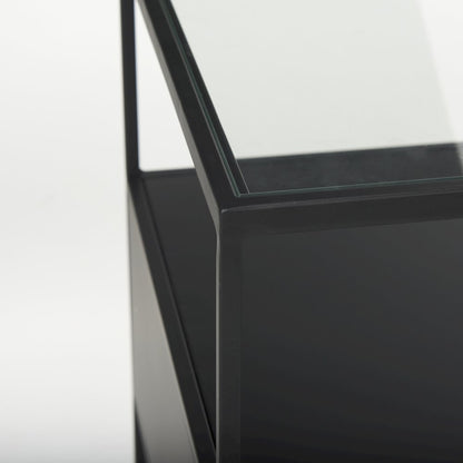 Samson 15.7L x 15.7W x 21.3H Side Table Matte Black Metal and Glass