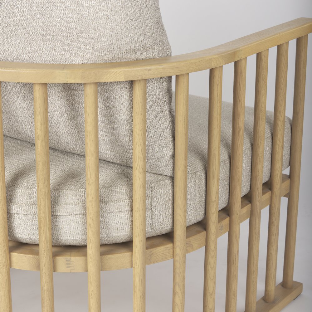 Kopari Beige Fabric W/Light Brown Wood Accent Chair