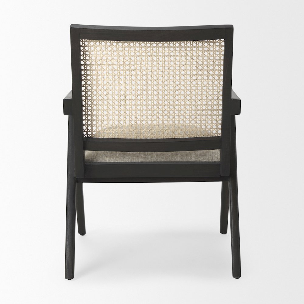 Donna Black Wood Cane-Back w/ Beige Upholstered Seat Accent Chair