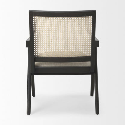 Donna Black Wood Cane-Back w/ Beige Upholstered Seat Accent Chair