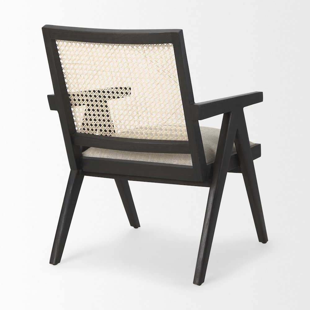 Donna Black Wood Cane-Back w/ Beige Upholstered Seat Accent Chair